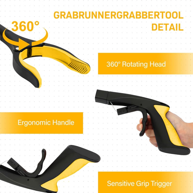 GrabRunner 2 Pack 32 inch Reacher Grabber Tool with Rotating Head and Magnet (New Yellow) - Image 3